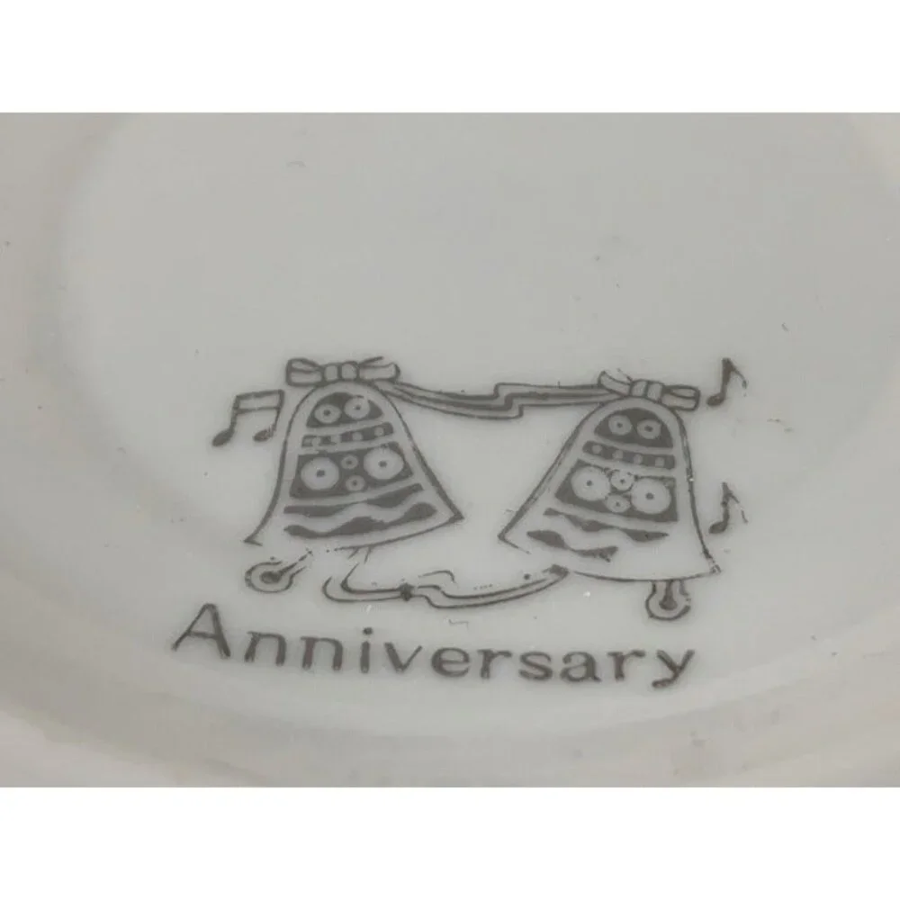 Vintage 25th Silver Anniversary Trinket Dish Wedding Bells Ring Dish 4.5 Inch